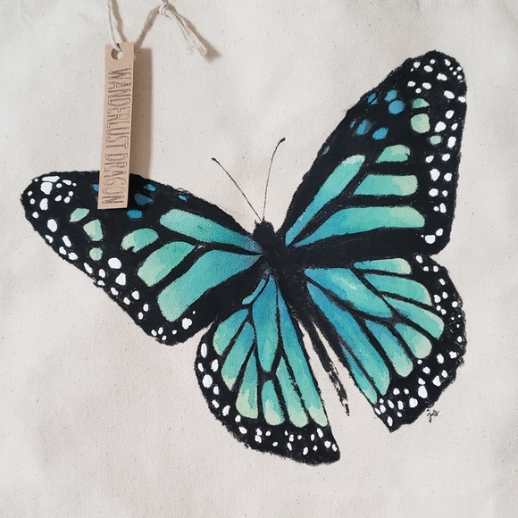 Handpainted Butterfly Canvas Tote Bag - Picture 4 of 5
